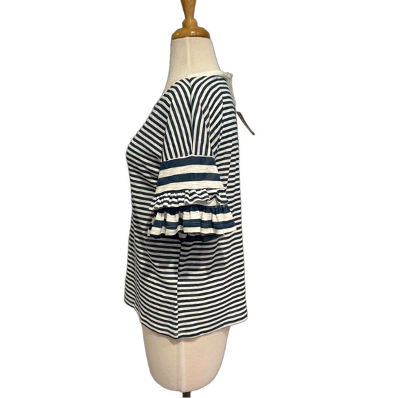 Hem & Thread ruffle sleeve stripe slub knit top NWT - Picture 3 of 5